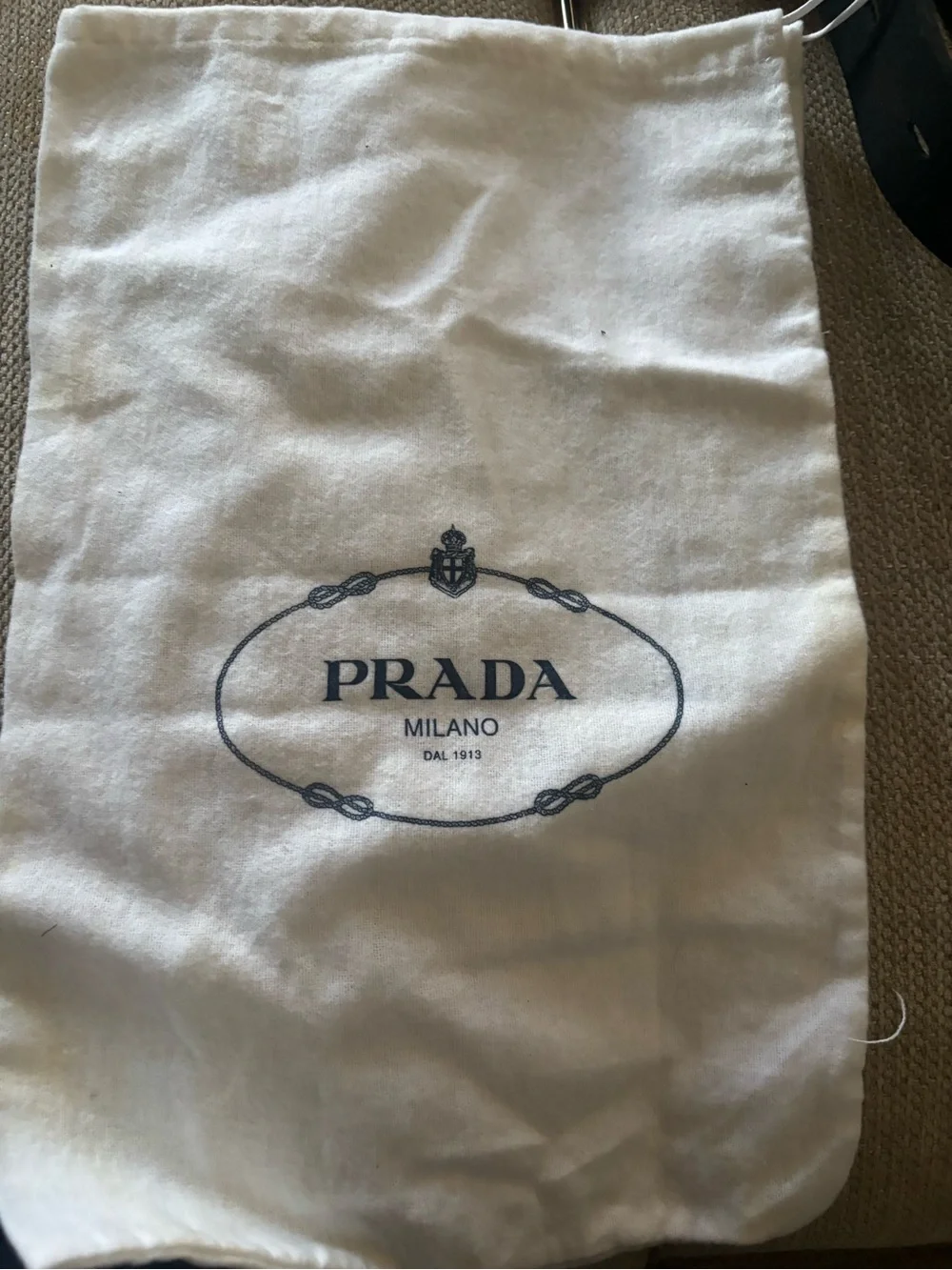 Prada White Cotton Drawstring Dust Bag with Navy Logo